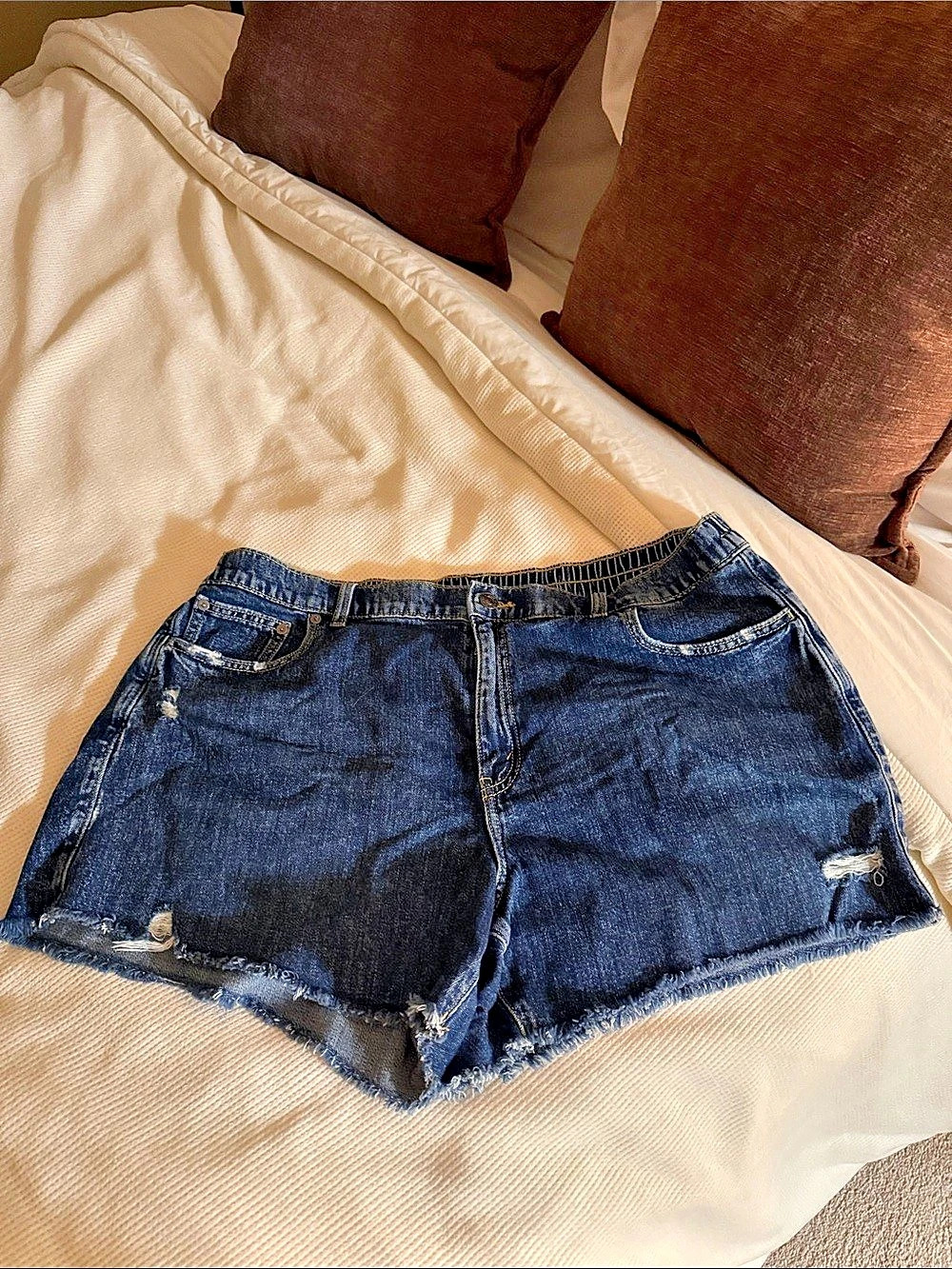 aerie Daydream Denim Short Women's Distressed Jean Shorts in Blue Size XL